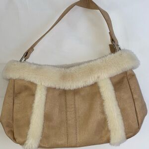 Cream Faux Fur and Suede Women's Purse